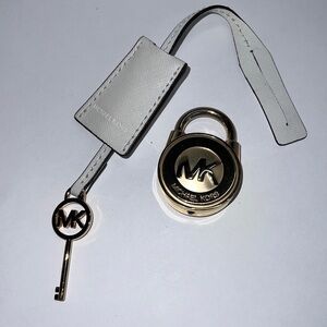 Michael Kors Lock and Key Set Goldtone and Cream White Leather Lanyard